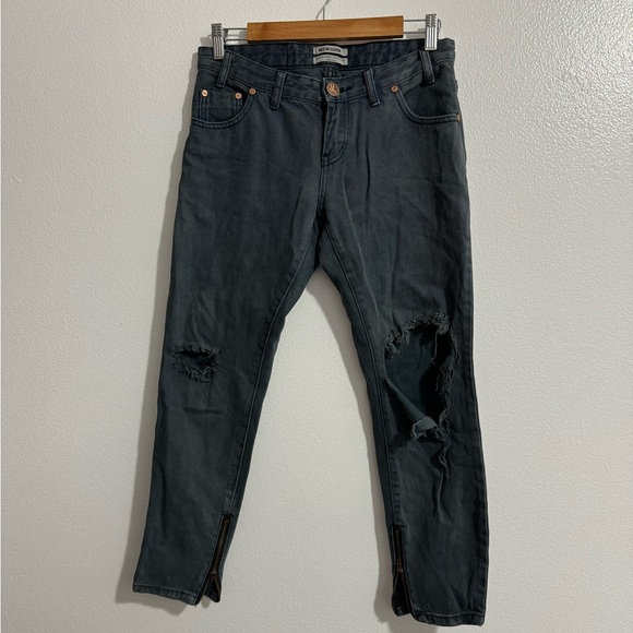 One Teaspoon Denim - One teaspoon distressed women’s Jeans zippers rebel freebirds low waist size 26